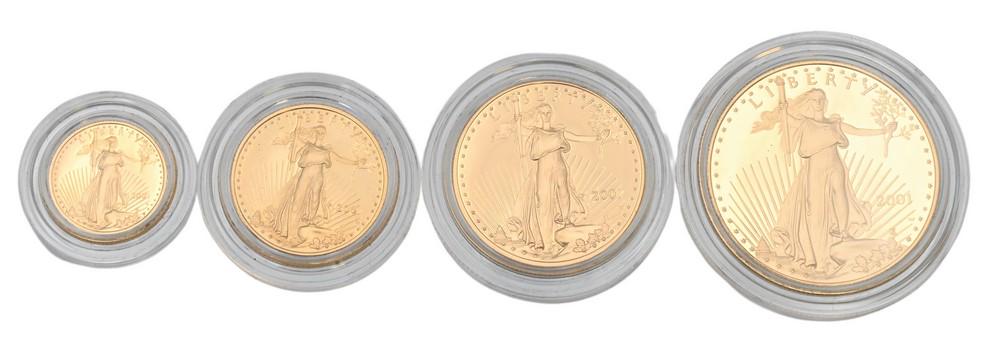 Four Piece Gold American Eagle Lot, 1 oz., 1/2 oz., 1/4 oz and 1/10 oz. (1 of 2)