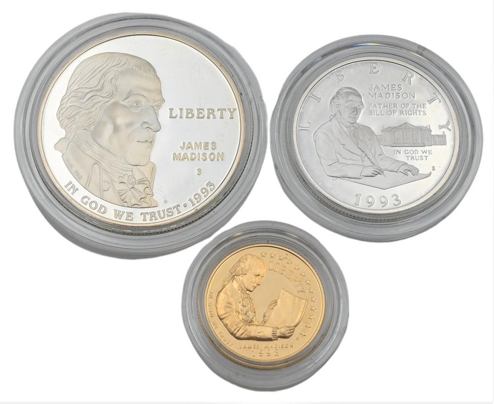 One 5 Dollar All Proof Gold, included in a 1993 three-piece Bill of Rights set (to include one (1 of 2)