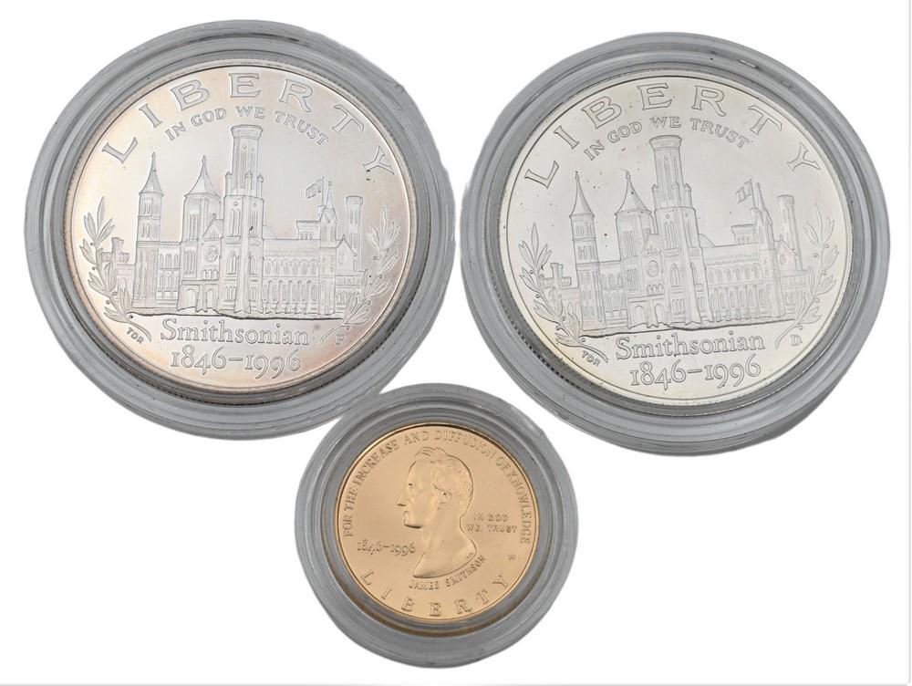 5 Dollar Gold Uncirculated, along with 1996 Smithsonian to include one dollar silver proof, and one (1 of 2)