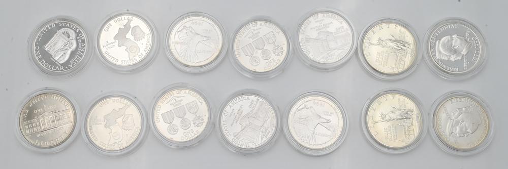 Lot of 14 Coins, to include 2 uncirculated 1986 Statue of Liberty silver dollars; 1990 Eisenhower: Lot of 14 Coins, to include 2 uncirculated 1986 Statue of Liberty silver dollars; 1990 Eisenhower dollars, 1 proof, one uncirculated; 1991 Korean War dollars, 1 uncirculated, 1 proof; 2 1992 White Hou