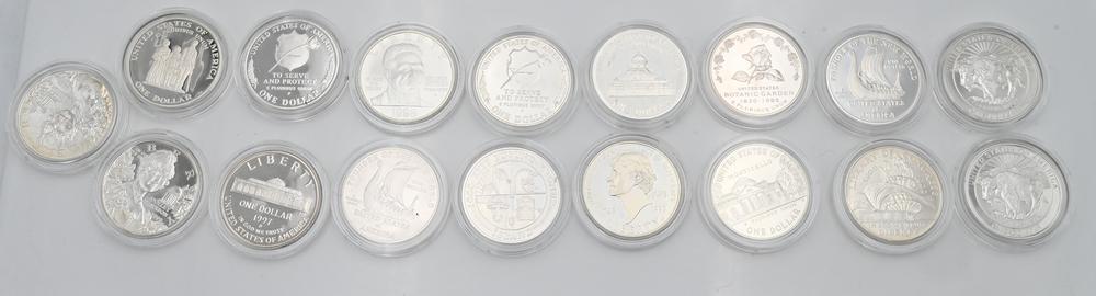 Lot of 17 Coins, to include 2 1993 Jefferson silver dollars, 1 uncirculated, 1 proof; 2 1997 Law (1 of 2)