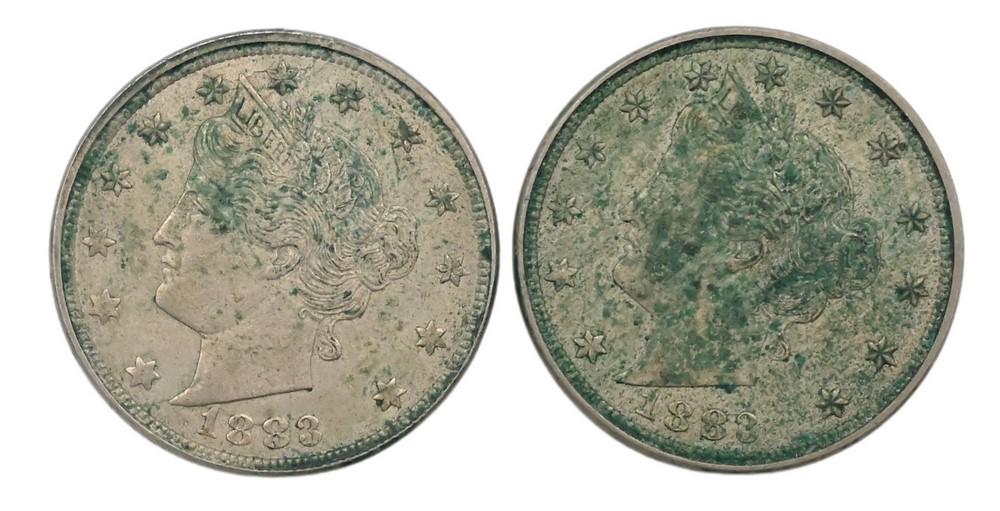 Two 1883 V Nickels, uncirculated. (1 of 2)