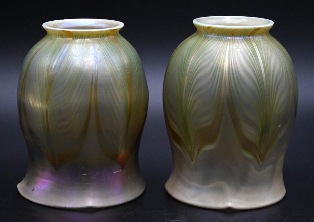 Two Tiffany Favrile Shades, to include art glass with pilled feather design, L.C.T. Favrile, 2 3/16 (1 of 4)