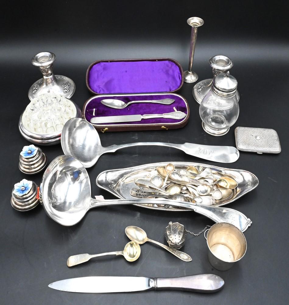 Sterling Silver Lot, to include one sterling silver ladle, one coin ladle, weighted silver, along (1 of 4)