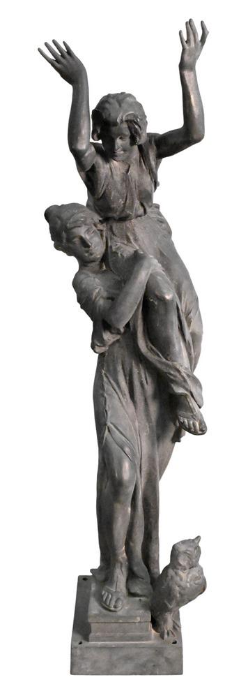 J.L. Mott, New York, zinc outdoor statue of two ladies and an owl, height 57 inches. (1 of 5)