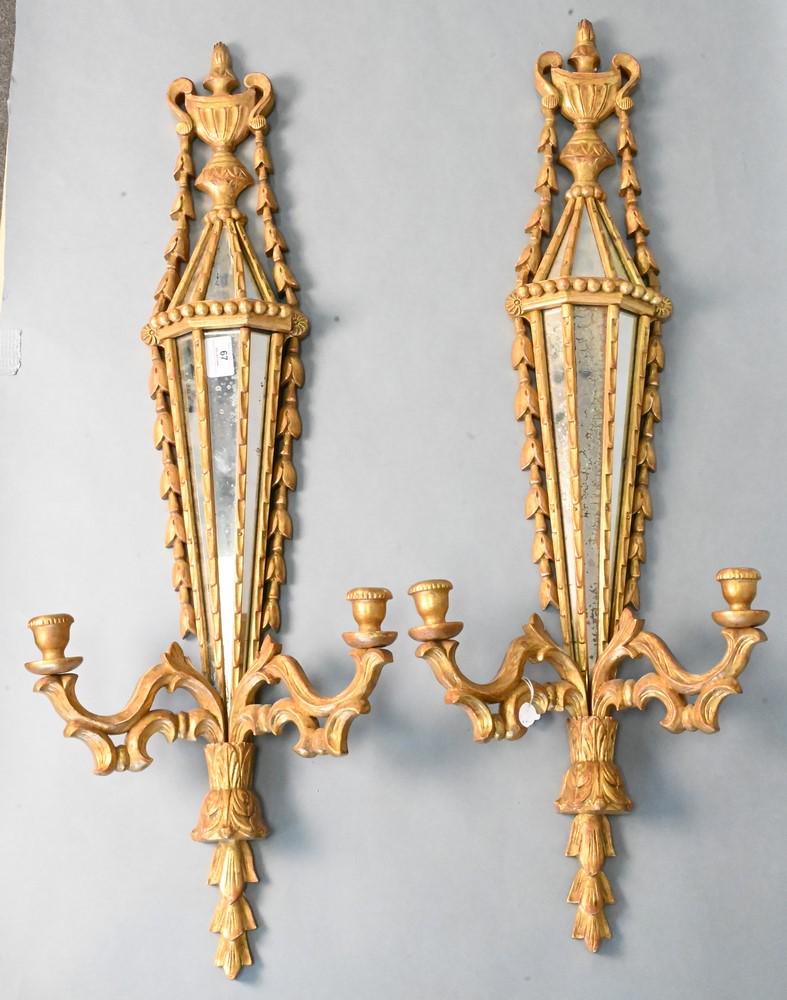 Pair of Gilt Wood and Mirror Candle Sconces, height 36 inches. (1 of 5)