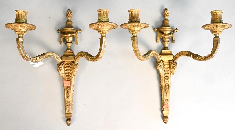 Pair of French Bronze Candle Sconces, having ram heads, height 15 inches. (1 of 4)