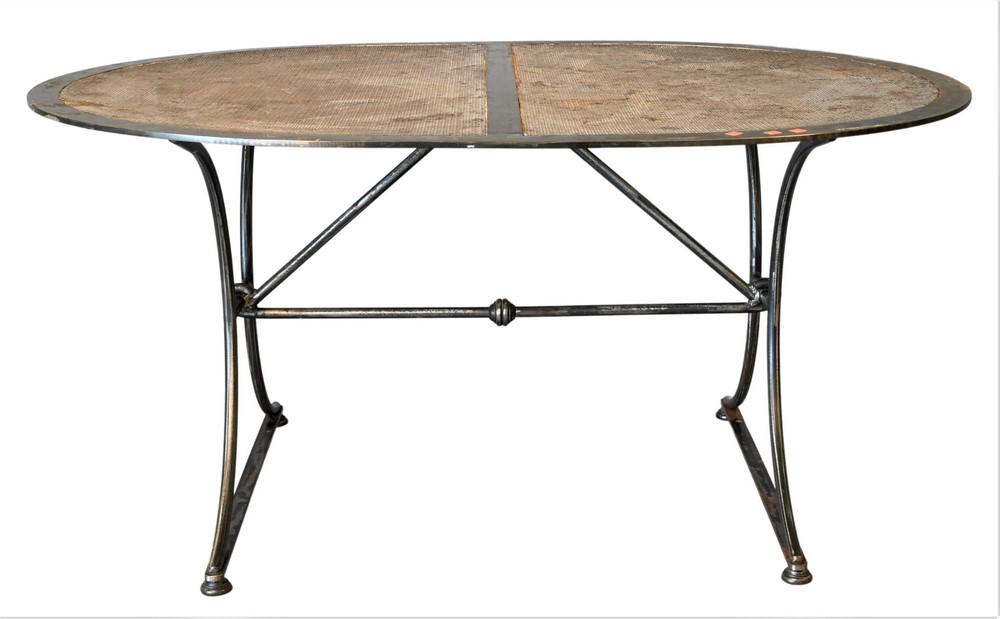 Steel Oval Outdoor Table, having perforated top, height 29 1/4 inches, top 45 1/2" x 61". (1 of 4)