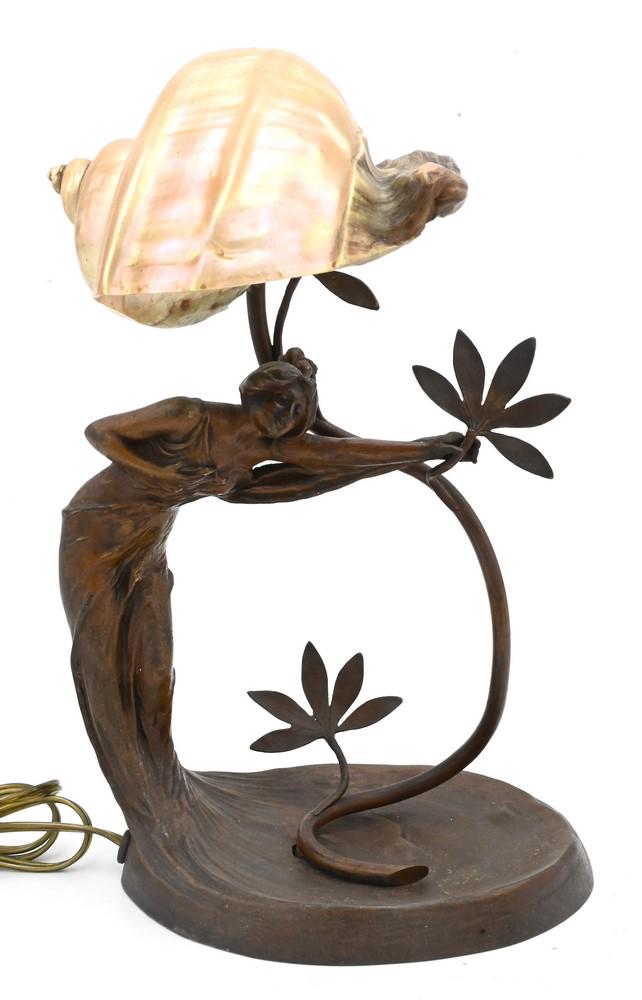 French Art Nouveau Figural Shell Shade Lamp, height 13 1/2 inches. (1 of 6)