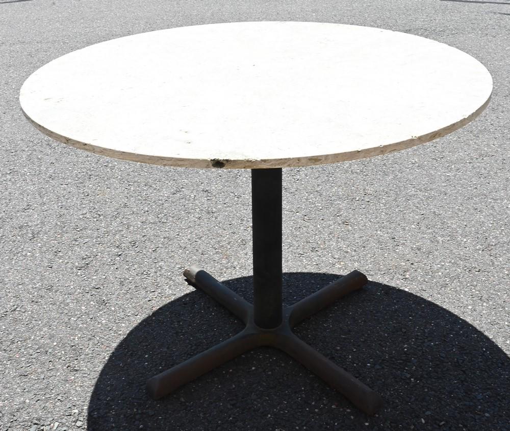 Stone Top Round Table, on metal base, height 29 inches, diameter 42 inches. (1 of 3)