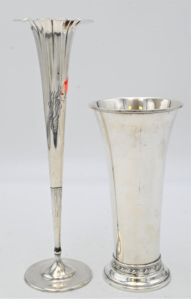 Two Sterling Silver Vases, to include one Tiffany and Company, height 12 1/4 inches and 8 1/4 (1 of 4)