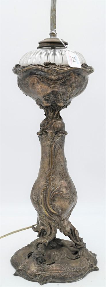 Victorian Silvered Bronze Piano Table Lamp, having glass top, height 34 inches. (1 of 6)