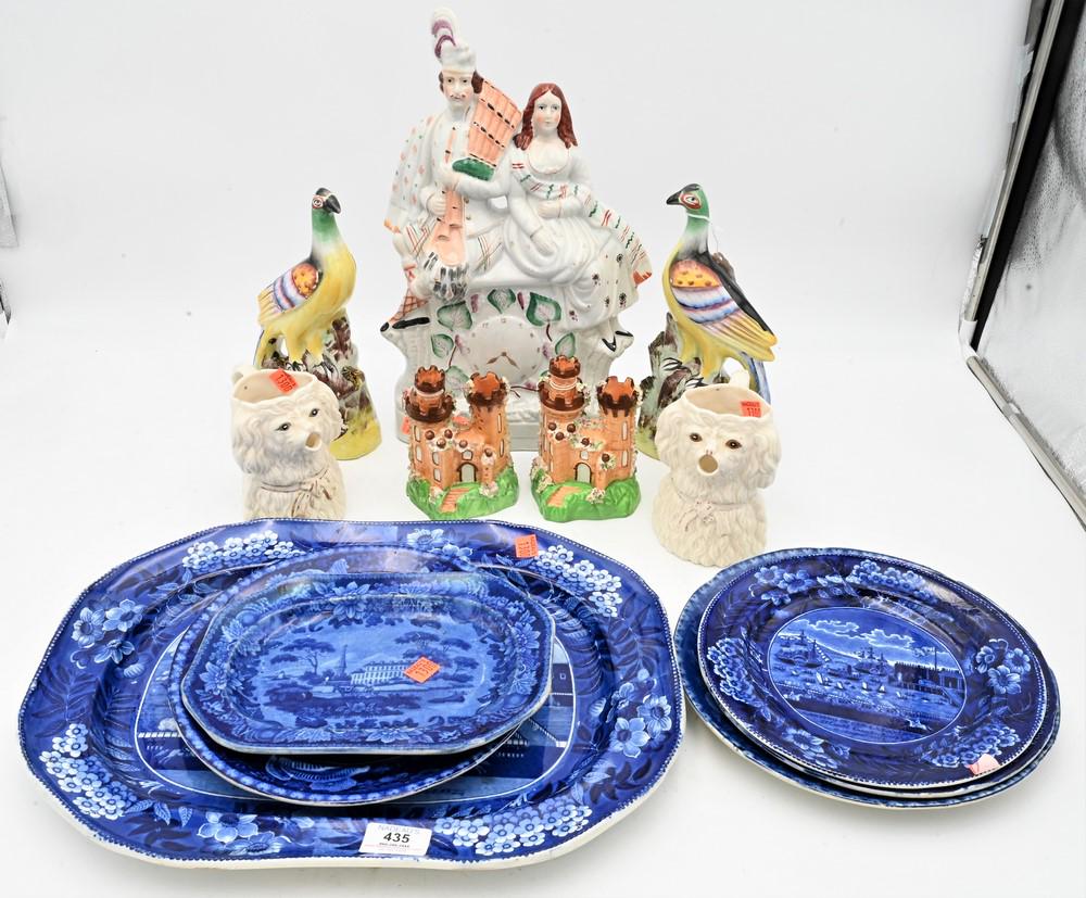 16 Piece Group, to include seven figural Staffordshire pieces, along with six blue and white (1 of 7)