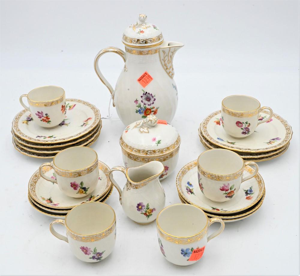 KPM Porcelain, to include a tea set, dessert plates, cups, saucers, teapot, sugar and creamer. (1 of 5)