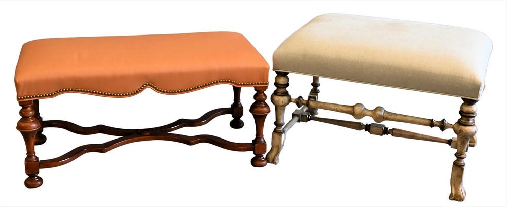 Two Continental Style Benches, having upholstered tops, one marked Holland Sally, Inc., Naples (1 of 4)
