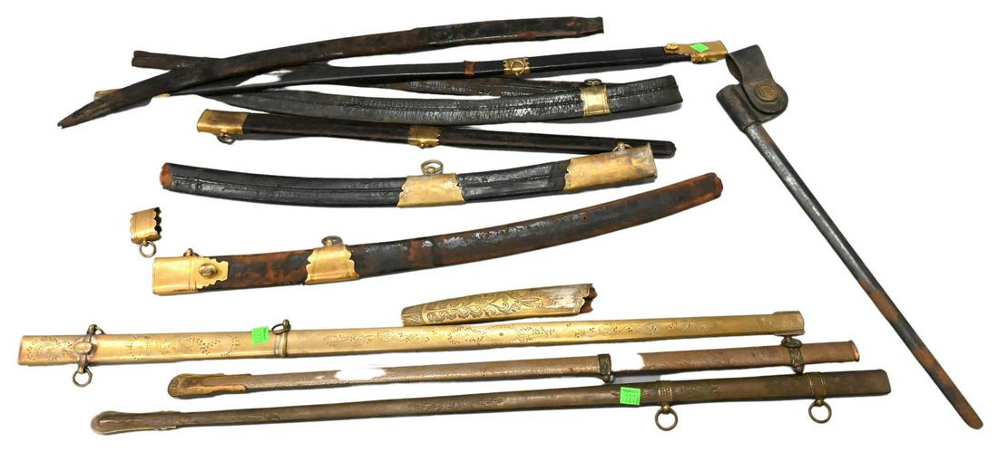 Group of 11 Leather and Brass Bayonet and Sword Scabbards (1 of 6)