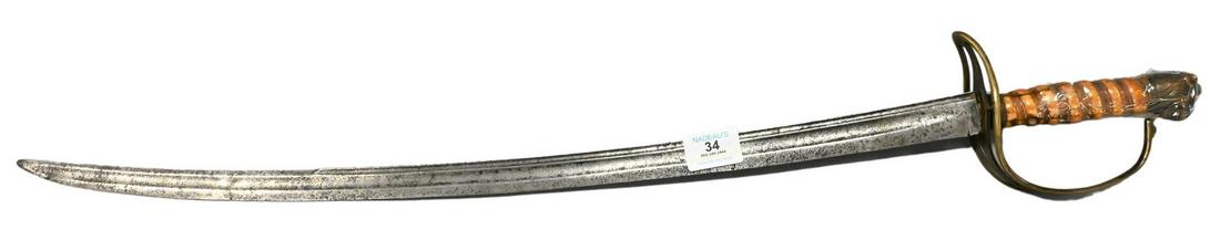 German Prussian Naval Officer Sword: German Prussian Naval Officer Sword, having lion head pommel, length 32 1/2 inches. Provenance: Estate of Peter Tillou, Litchfield, Connecticut.
