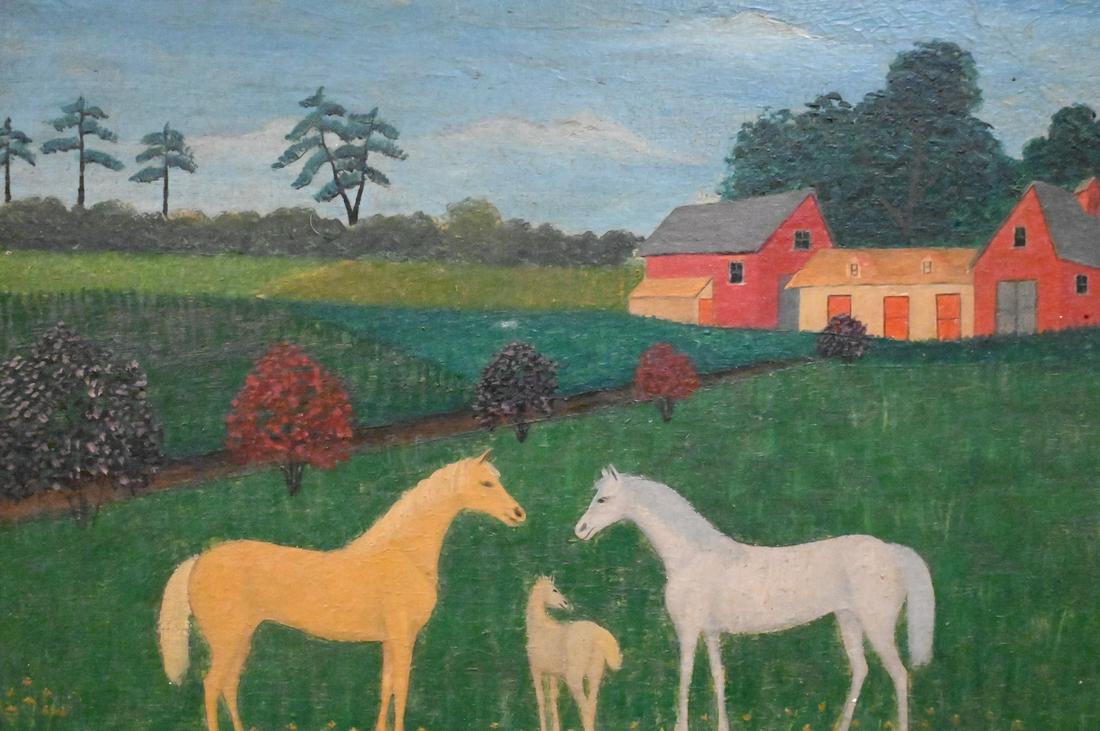 Lawrence Lebduska (1894 - 1966): Lawrence Lebduska (1894 - 1966), Farmyard, oil on board, signed lower left, 13" x 16". Provenance: Estate of Peter Tillou, Litchfield, Connecticut.