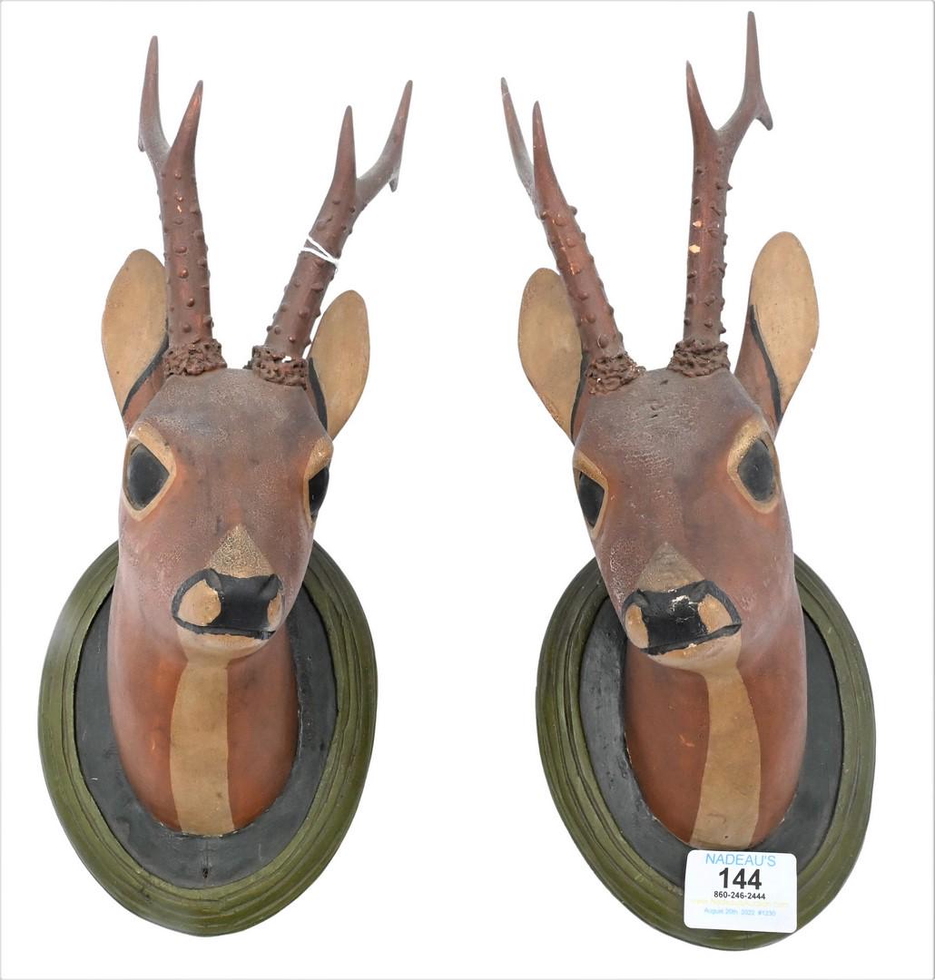 Provincial Folk Art Wood Stag Mounts: Provincial Folk Art Wood Stag Mounts, height 12 inches. Provenance: Estate of Peter Tillou, Litchfield, Connecticut.