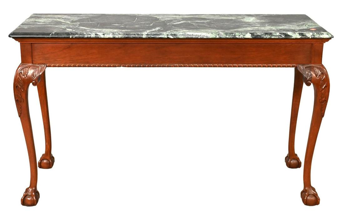 Mahogany Chippendale Style Marble Top Pier or Center Table: Mahogany Chippendale Style Marble Top Pier or Center Table, height 29 inches, top 17" x 48".