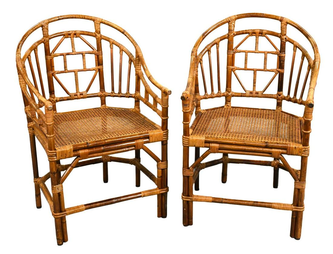 Pair of Bamboo Armchairs: Pair of Bamboo Armchairs, having caned seats, height 35 1/2 inches.