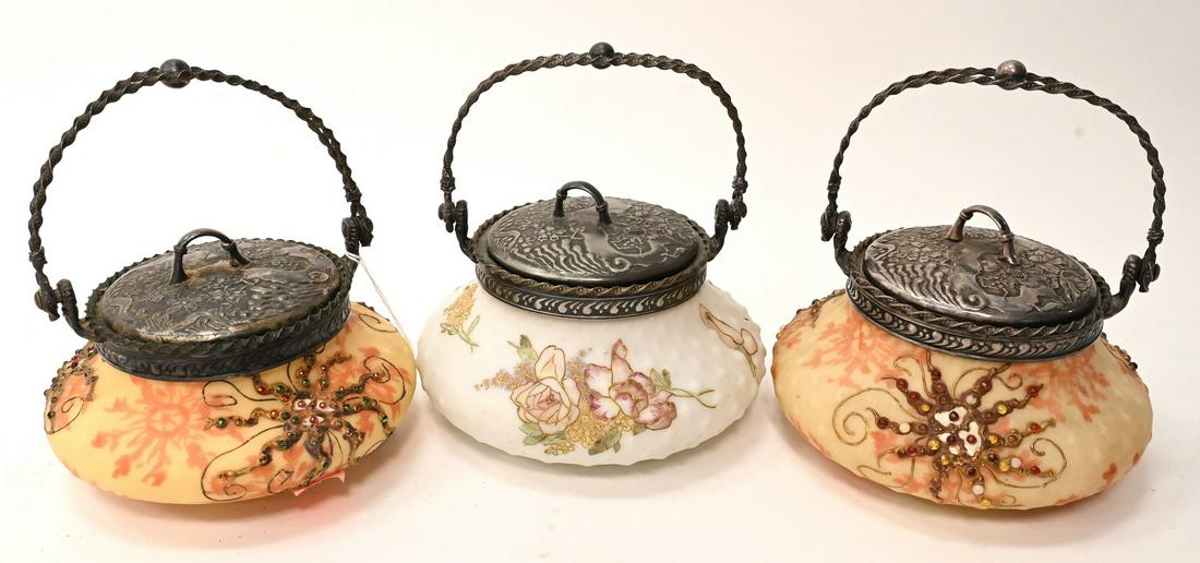 Three Mt. Washington Crown Milano Art Glass Marmalade Jars or Small Biscuit Jars (1 of 6)