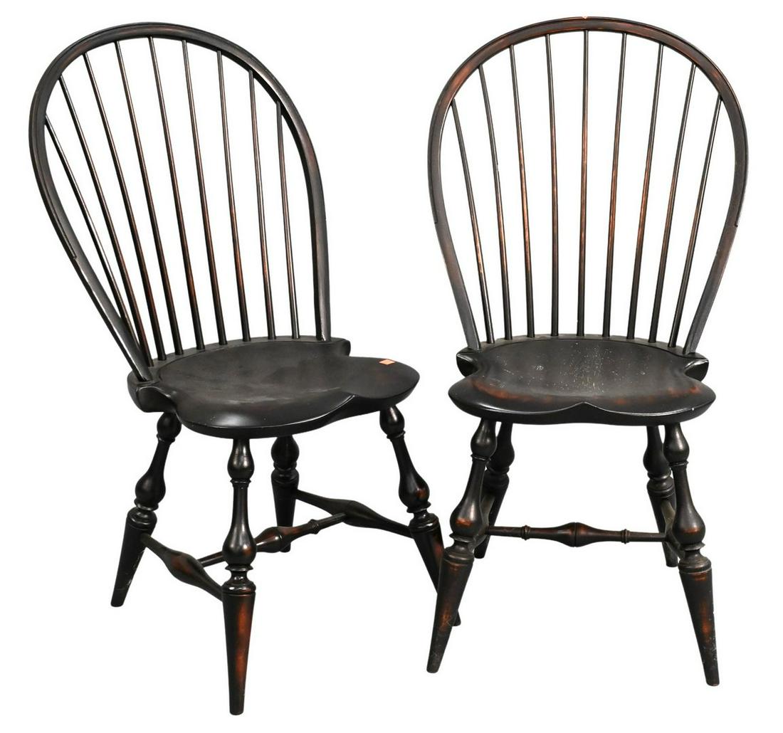 Set of Six D.R. Dimes Windsor Style Side Chairs: Set of Six D.R. Dimes Windsor Style Side Chairs, having bold turned legs, signed on bottoms, in black crackle paint, height 38 1/2 inches.