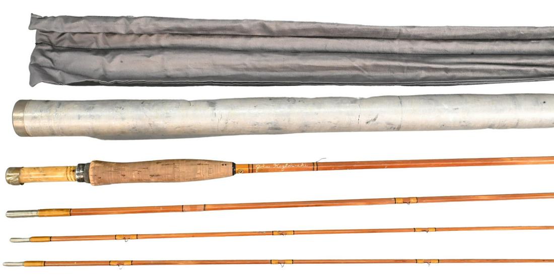 Custom 3 Point Bamboo Fly Rod: Custom 3 Point Bamboo Fly Rod, to include two tips, along with case. Provenance: Estate of Peter Tillou, Litchfield, Connecticut.