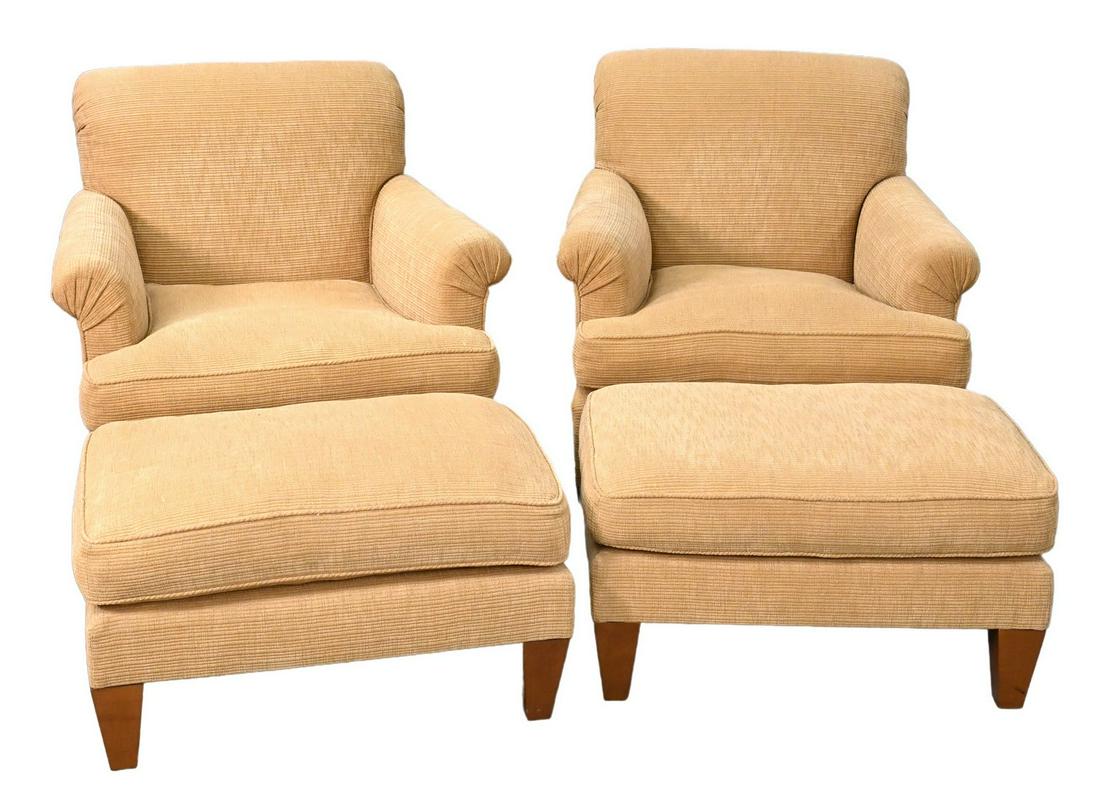 Pair of Custom Upholstered Chairs and Ottomans (1 of 4)