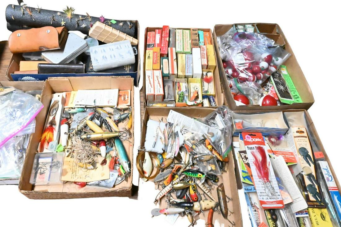 Large Group of Fishing Flies, Bait, and Lures: Large Group of Fishing Flies, Bait, and Lures, some in original boxes, eight box lots. Provenance: Estate of Peter Tillou, Litchfield, Connecticut.
