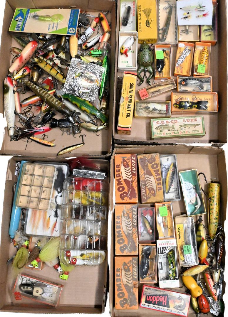Various Boxed and Unboxed Fishing Lures: Various Boxed and Unboxed Fishing Lures, including flys. Provenance: Estate of Peter Tillou, Litchfield, Connecticut.