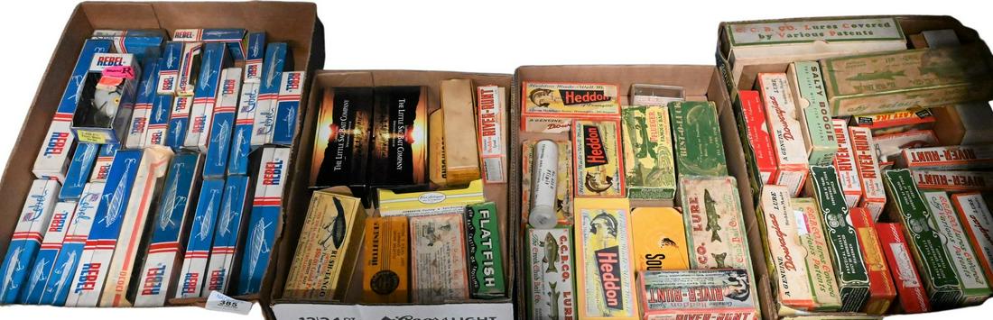 Group of Fishing Lures: Group of Fishing Lures, in original boxes, brands include Rebel, Dowagiac, Heddon, C.C. B. Co., along with others. Provenance: Estate of Peter Tillou, Litchfield, Connecticut.