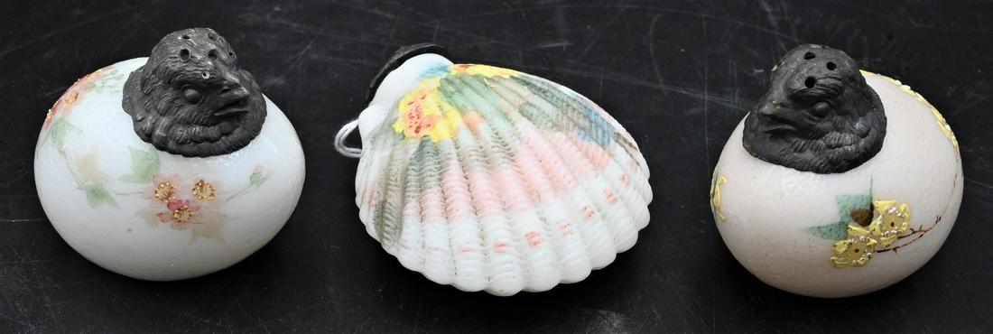 Three Piece Mt. Washington Glass Salt and Pepper Shakers (1 of 4)