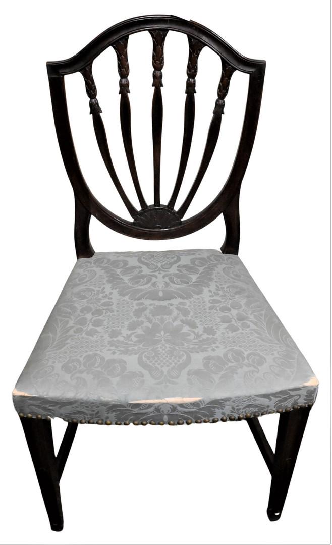 Hepplewhite Side Chair Having Shield Back: Hepplewhite Side Chair Having Shield Back, having carved supports, circa 1800, Mabel Brady Garvan Collection, "ER [conjoined script]" in ink, inside the proper right seat rail, height 37 3/4 inches, s