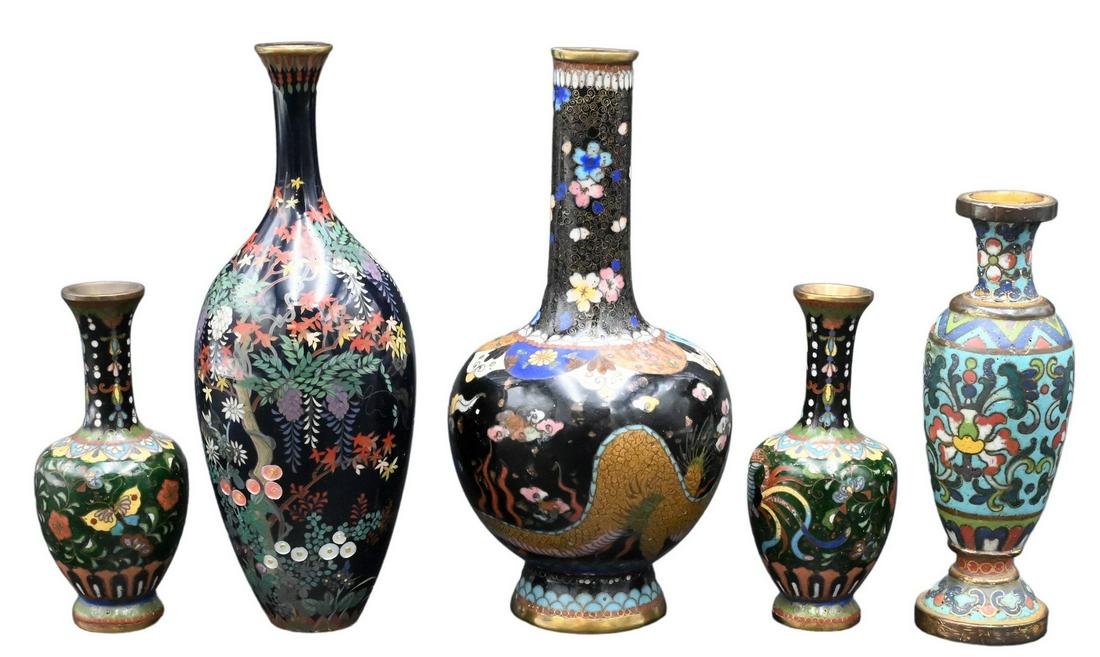Five Cloisonne Cabinet Vases (1 of 5)