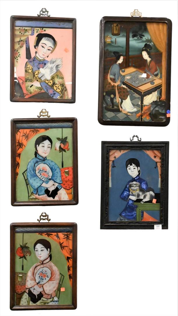 Five Chinese Reverse-Painted Portraits of Young Women (1 of 4)