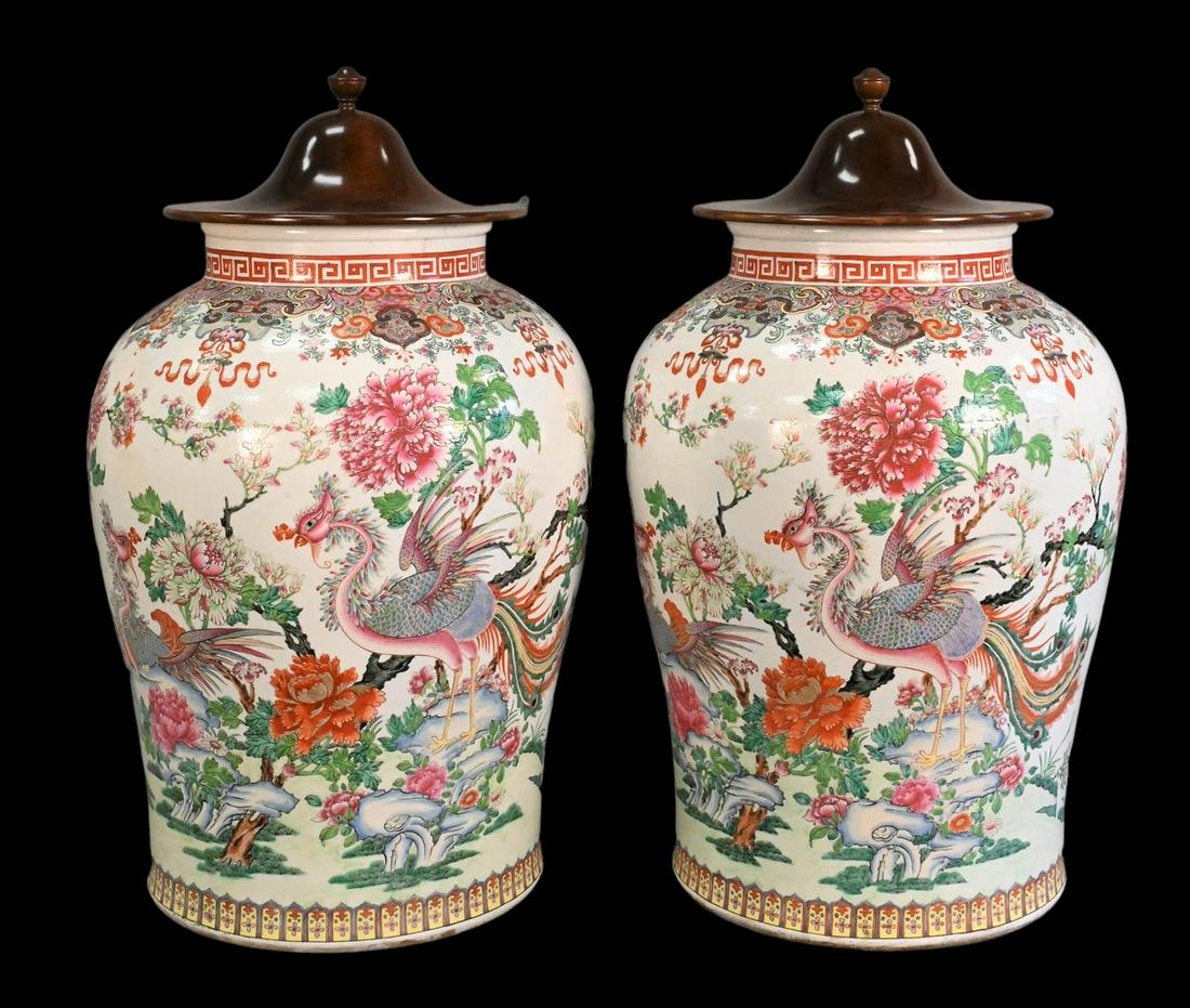 Pair of Palace Size Chinese Export Famille Rose Porcelain Jars (1 of 13)