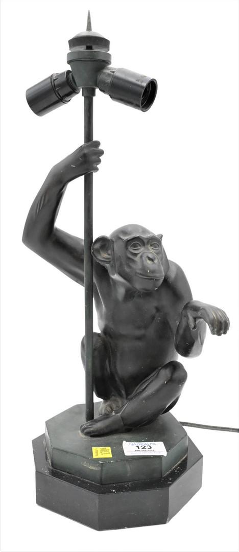 Max Le Verrier (1891-1973) French Bronze and Marble Monkey Table Lamp (1 of 4)