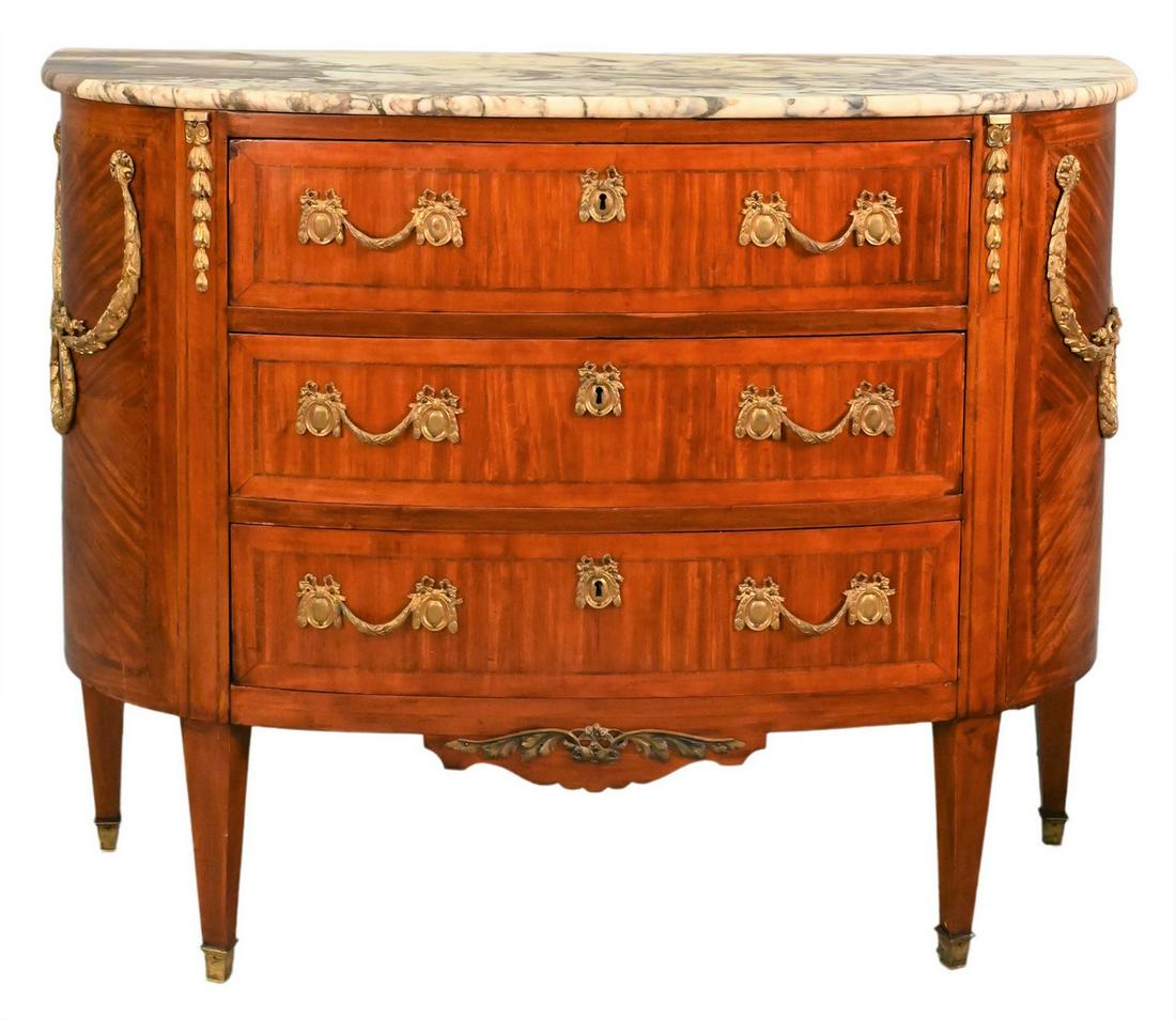 Louis XVI Style Commode: Louis XVI Style Commode, having marble top, bronze mounts, height 37 inches, top 17" x 46".