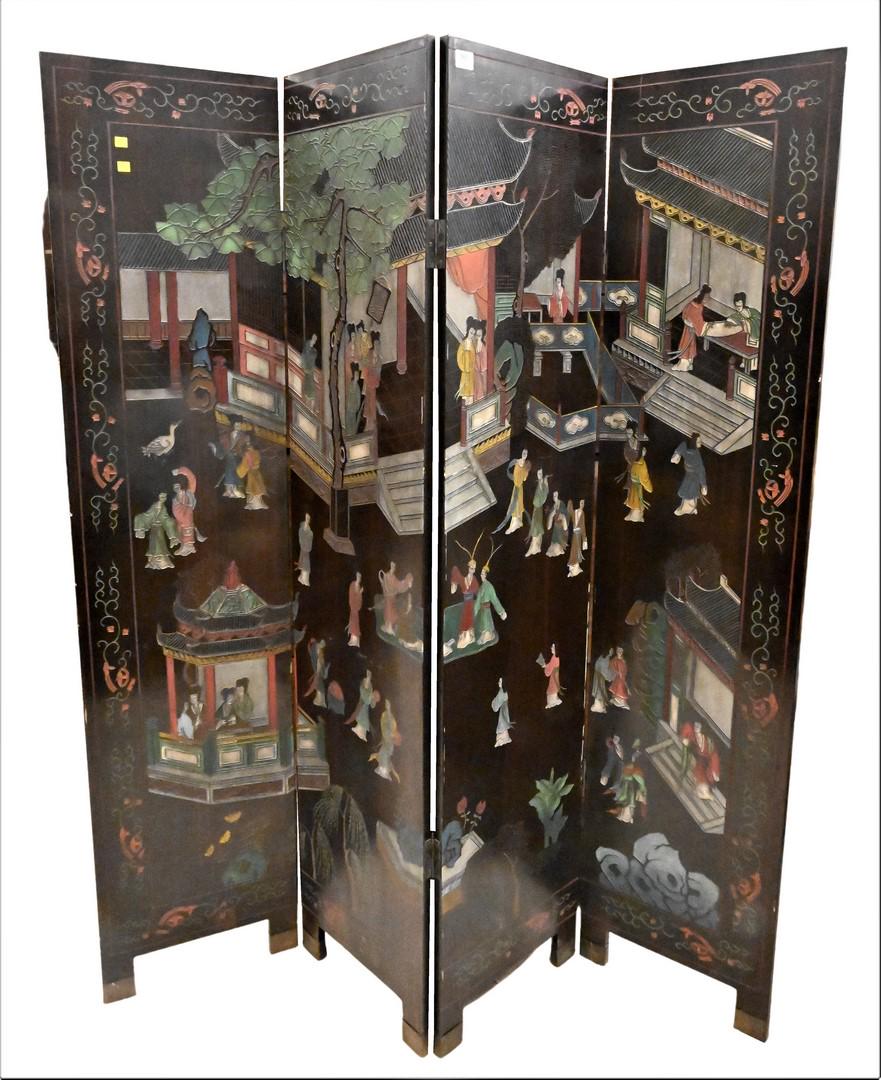 Two Sided Four Fold Chinese Dressing Screen (1 of 5)