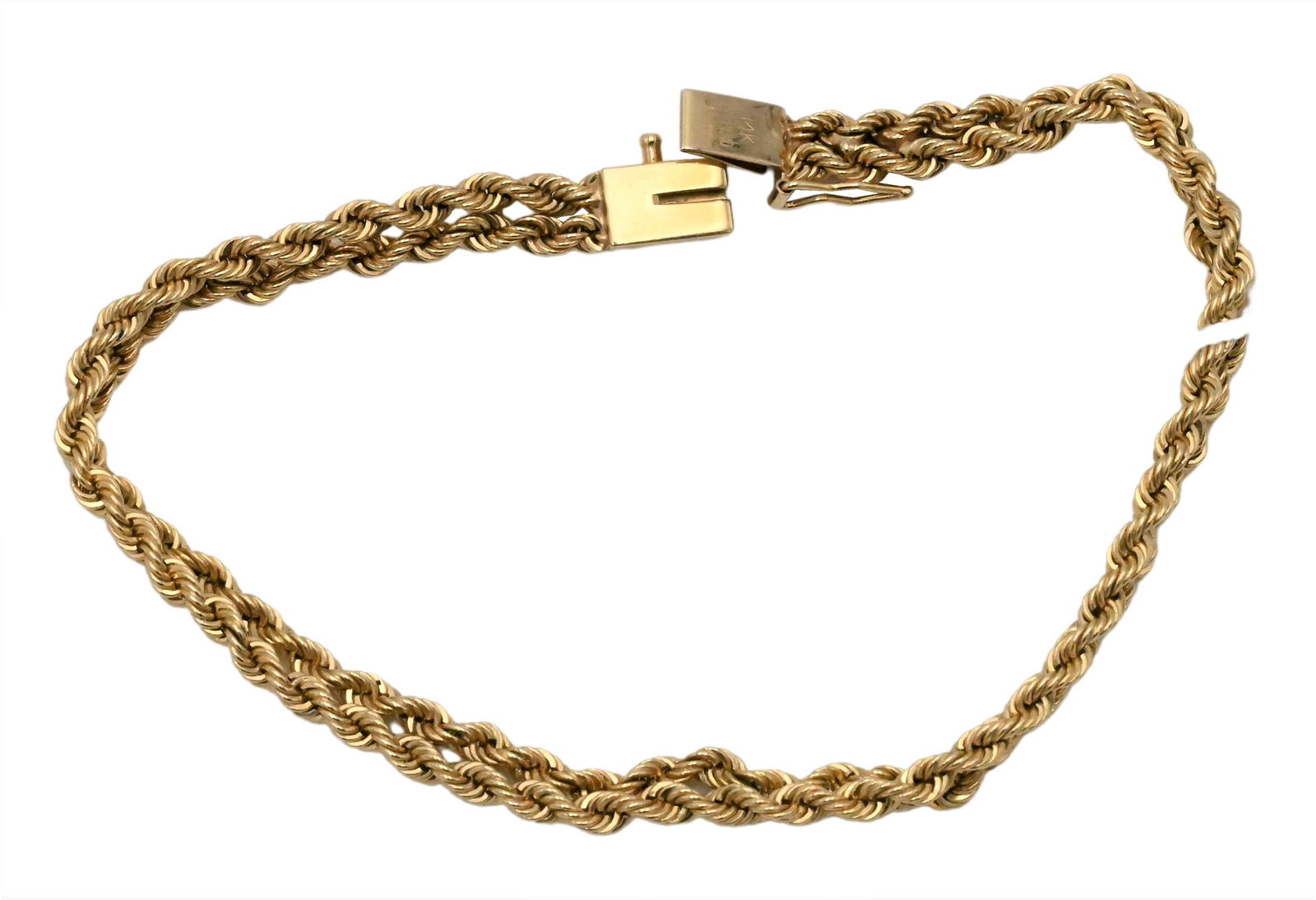 14 Karat Yellow Gold Bracelet: 14 Karat Yellow Gold Bracelet, length 7 1/4 inches, 8.4 grams.**PLEASE NOTE** For first time buyerâ€™s with our auction gallery, we do not accept credit cards or checks for jewelry, gold or silve