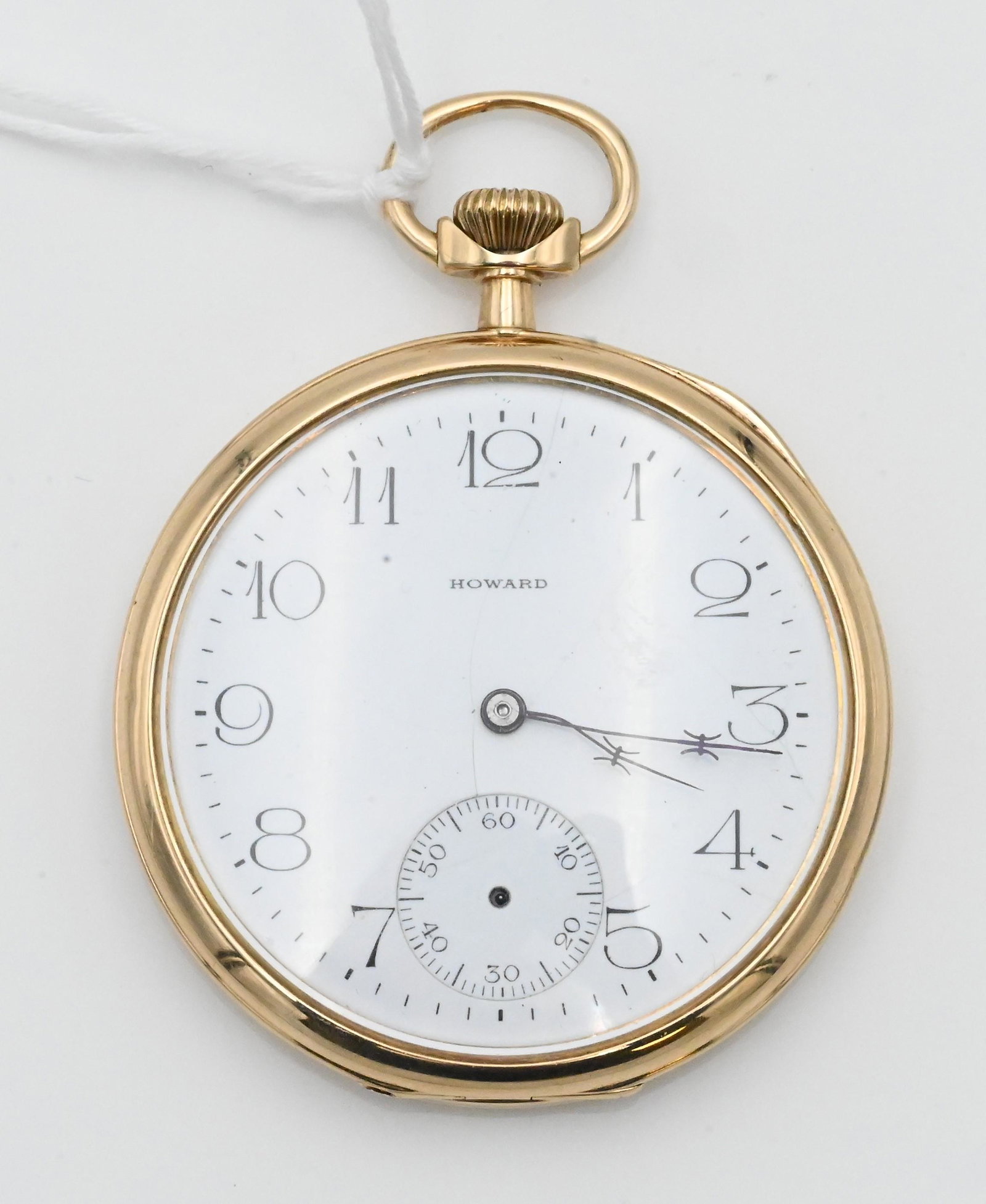 E. Howard Watch Company 14 Karat Gold Open Face Pocket Watch: E. Howard Watch Company 14 Karat Gold Open Face Pocket Watch, face case and works signed, numbered 1190112 on works, 146900 on case, 841.7 mm.**PLEASE NOTE** For first time buyerâ€™s with our auc