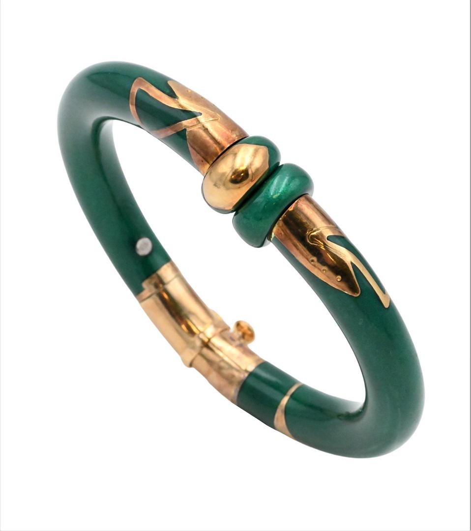 La Nouvelle Bague 18 Karat Yellow Gold and Green Enameled Bracelet (1 of 6)