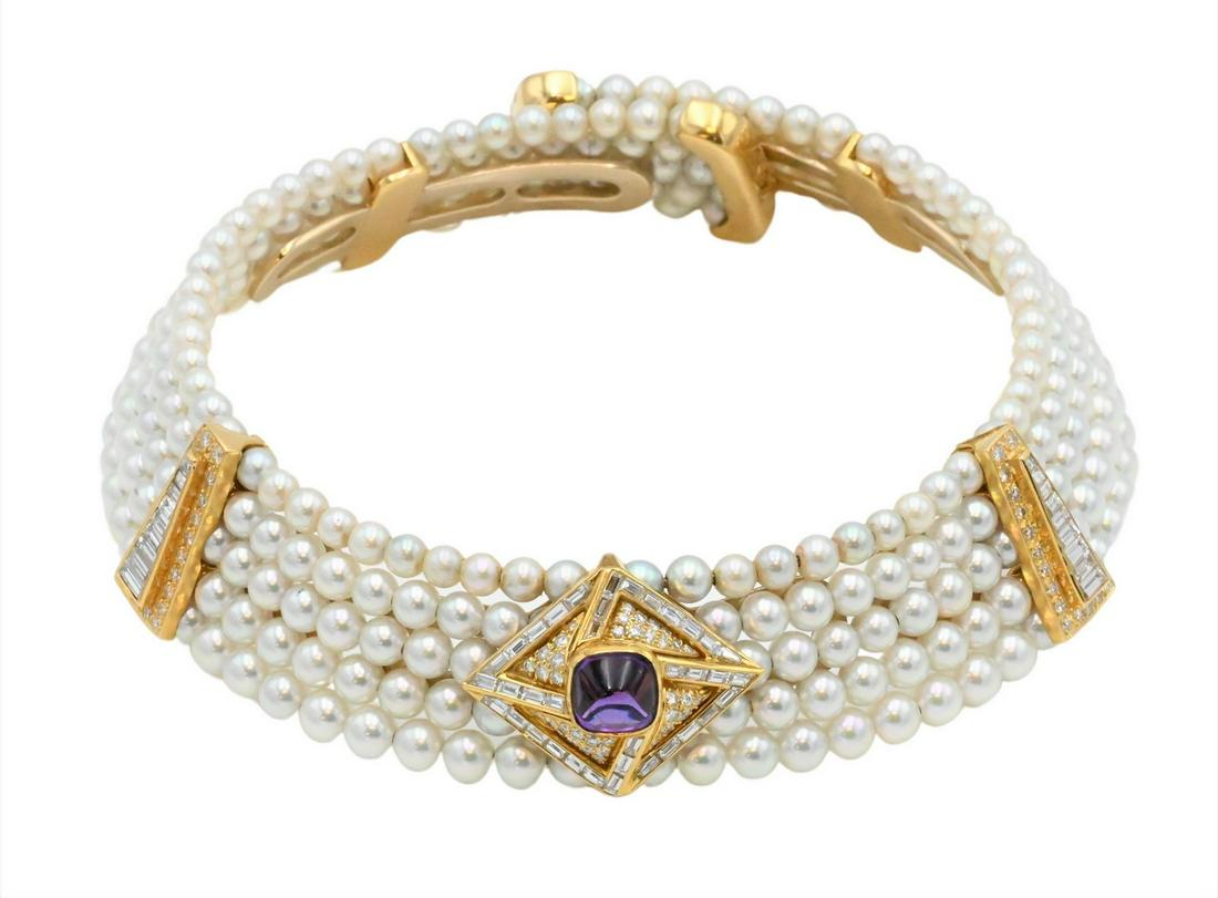 Cultured Pearl and Amethyst Choker Necklace (1 of 6)