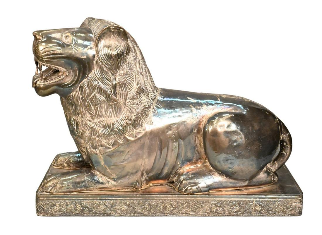 Large Indian Silver Recumbent Lion Figure (1 of 7)