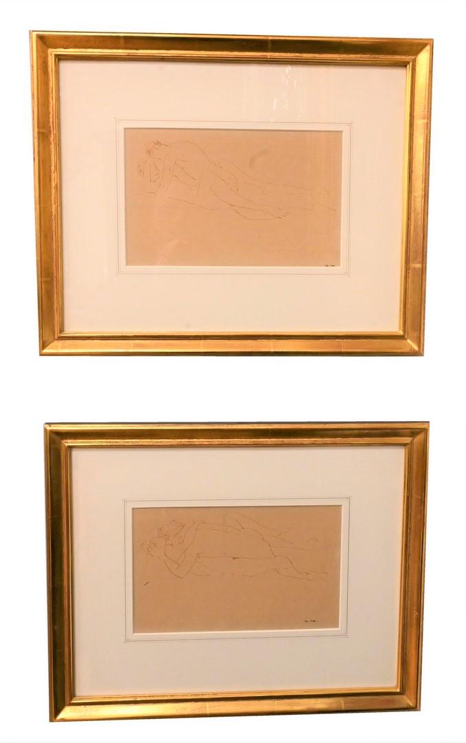 Albert Marquet (French, 1875 - 1947): Albert Marquet (French, 1875 - 1947) a pair of drawings depicting nude couples ink on paper each initialed A.M. lower right 6" x 9 3/4" along with Albert Marquet Suns Titre album Provenance: From the