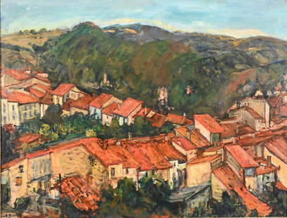 Arbit Blatas (1908 - 1999): Arbit Blatas (1908 - 1999) Ceret Pyrenees France landscape dated 1939 oil on canvas, relined signed lower left A. Blatas, signed titled and dated on back 35 1/2" x 45 1/2" *Please Note* Available cond