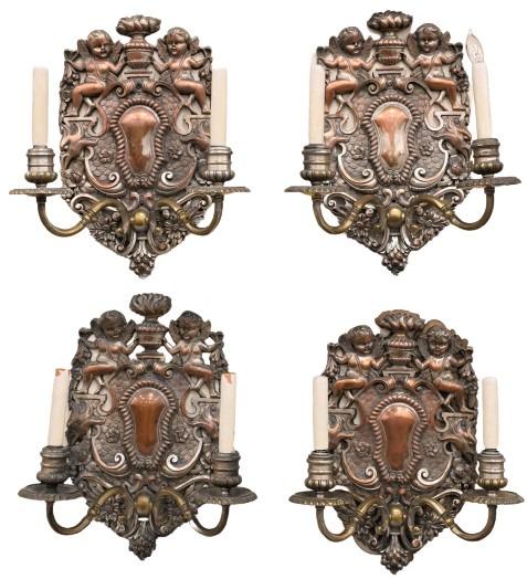 Set of Four Neoclassical E.F. Caldwell Two Light Sconces (1 of 5)