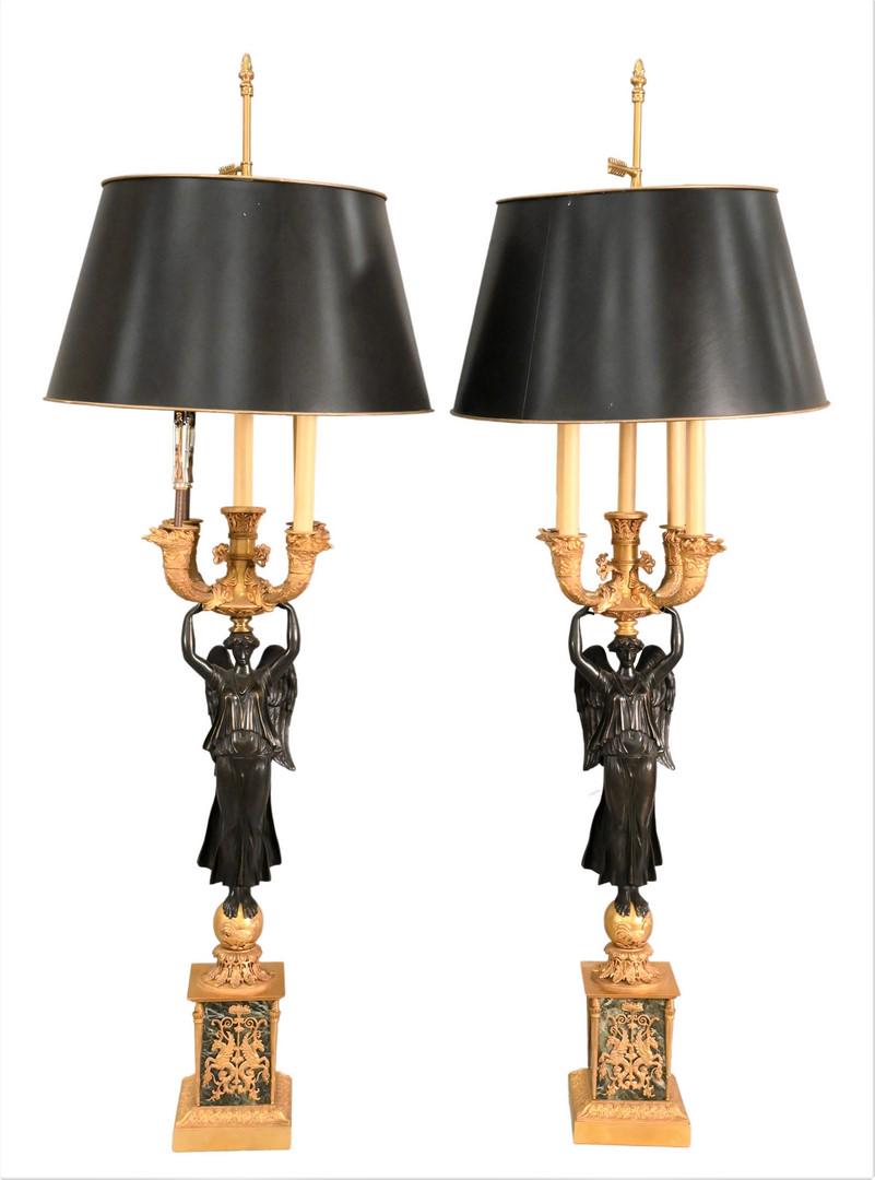 A Pair of French Empire Gilt and Patinated Bronze Figural Candelabra (1 of 9)