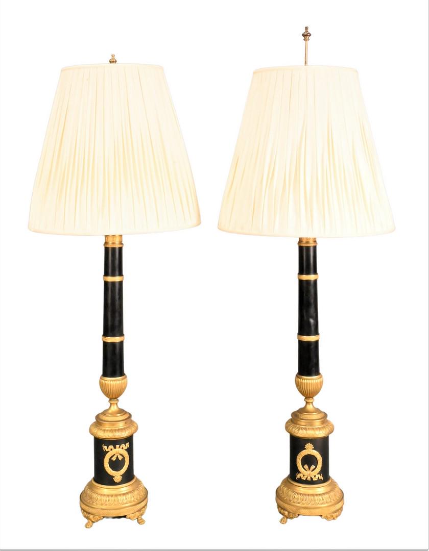 A Pair of Empire Gilt and Patinated-Metal Table Lamps (1 of 7)